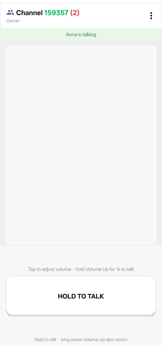 Live channel session with hold-to-talk button